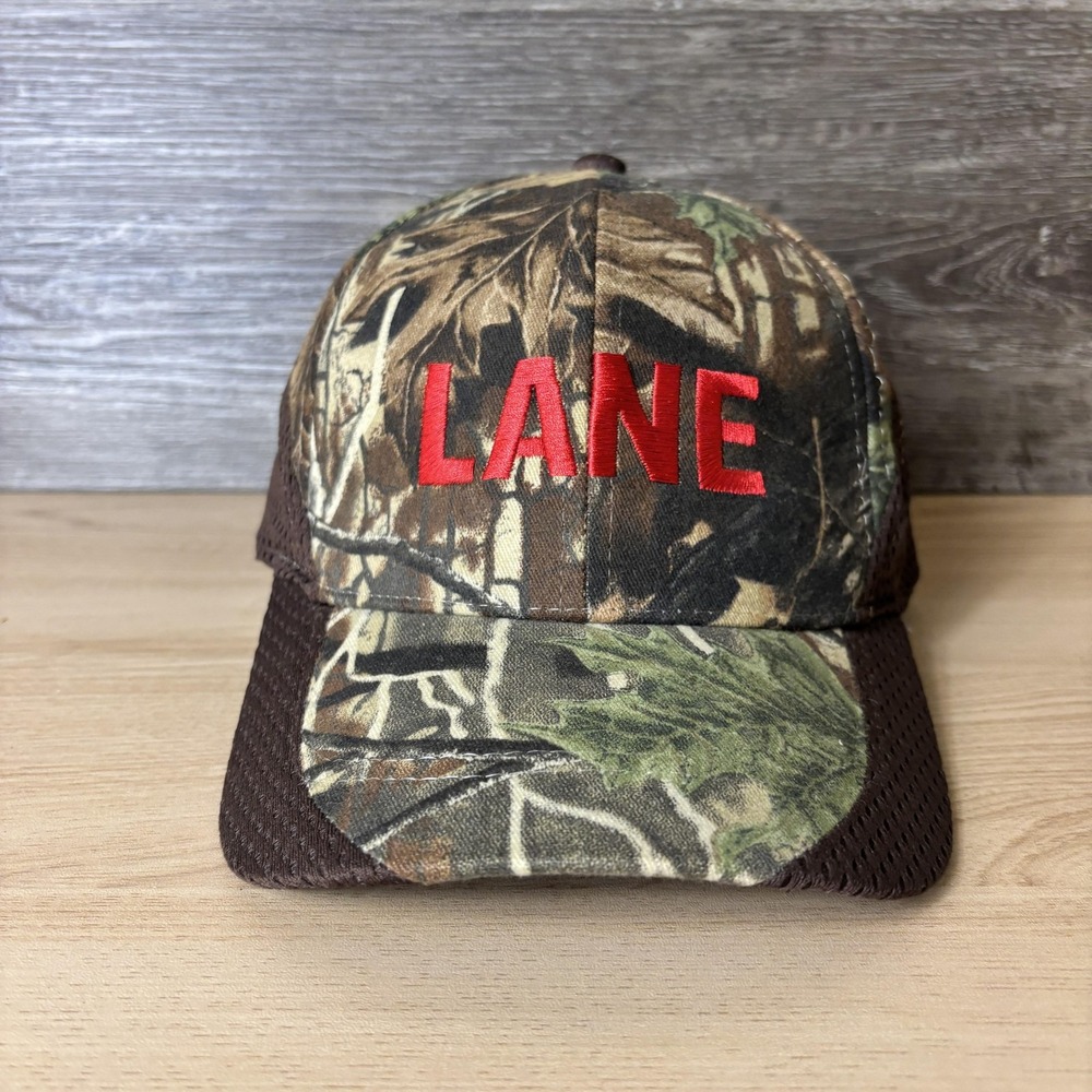 LANE Hat Cap Strap Back Camouflage Camo Mesh Trucker Embroidered Brown Red Mens